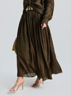 Pleated Ramie Maxi Skirt (Belt Not Included) - Social Queen