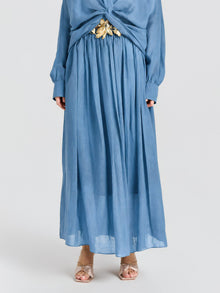 Pleated Ramie Maxi Skirt (Belt Not Included) - Social Queen