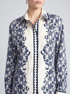 Porcelain Motif Linen Shirt - Social Queen