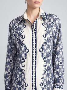 Porcelain Motif Linen Shirt - Social Queen