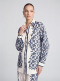Porcelain Motif Linen Shirt - Social Queen