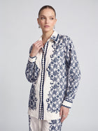 Porcelain Motif Linen Shirt - Social Queen