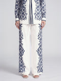 Porcelain Motif Linen Wide-Leg Pants - Social Queen