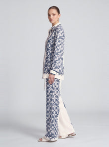 Porcelain Motif Linen Wide-Leg Pants - Social Queen