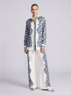 Porcelain Motif Linen Wide-Leg Pants - Social Queen