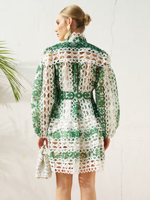 Printed Cutout Lace Mini Dress - Social Queen