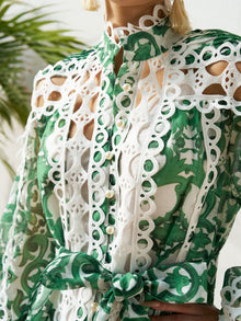 Printed Cutout Lace Mini Dress - Social Queen