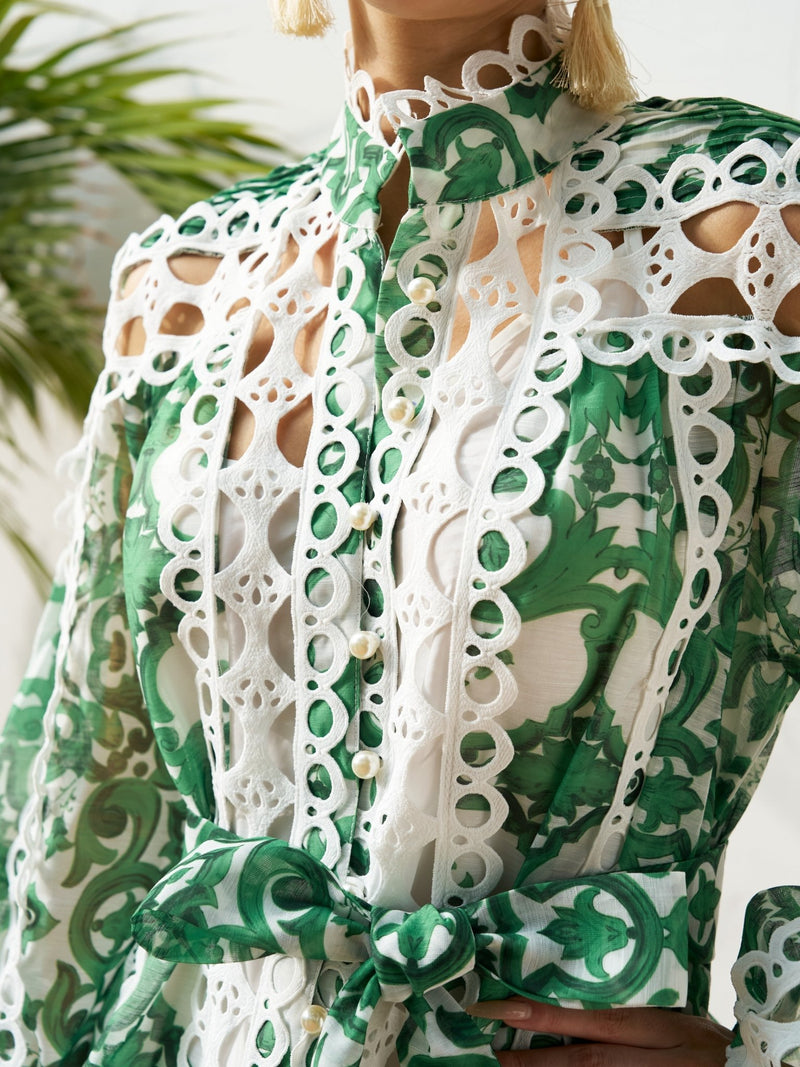 Printed Cutout Lace Mini Dress - Social Queen