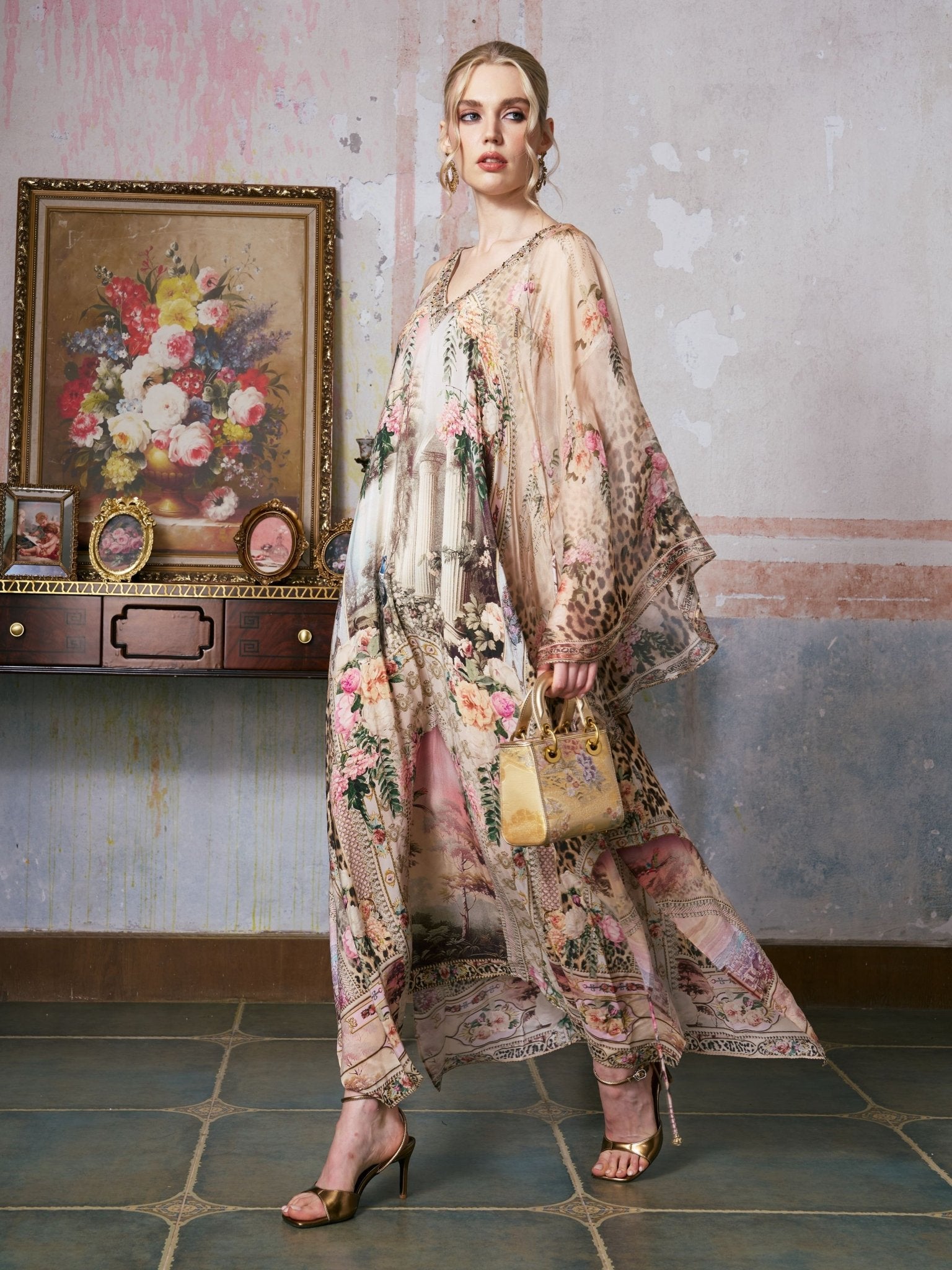Printed Mulberry Silk Kaftan Dress - Social Queen