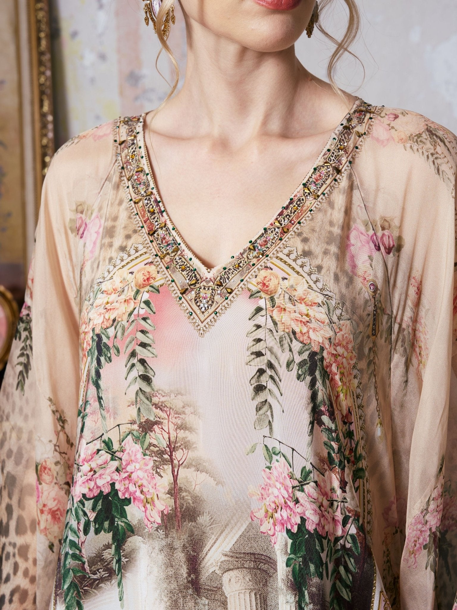 Printed Mulberry Silk Kaftan Dress - Social Queen
