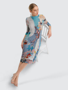 Printed Pleated Midi Dress - Social Queen