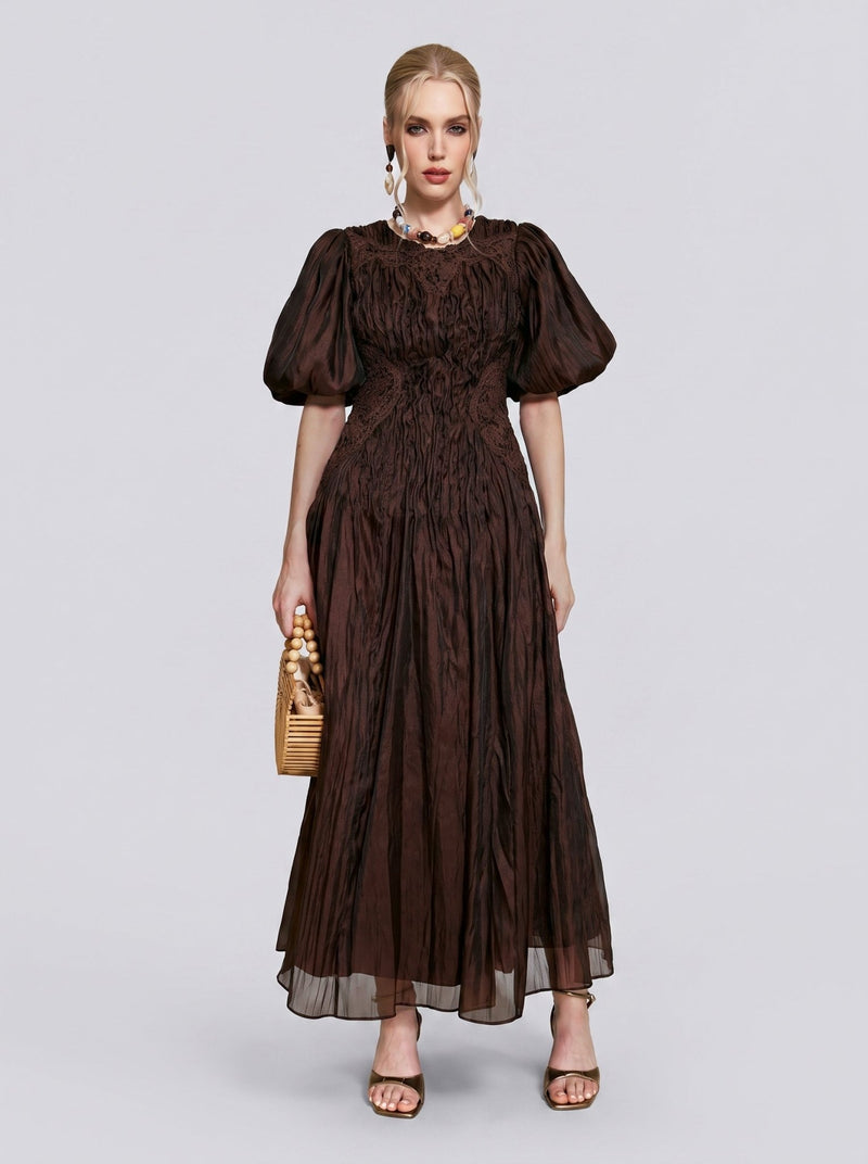 Puff Sleeve Textured Lace Dress - Social Queen