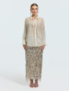 Rhinestone Detail Sheer Shirt (Camisole Not Included) - Social Queen