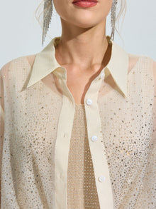 Rhinestone Detail Sheer Shirt (Camisole Not Included) - Social Queen