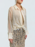 Rhinestone Detail Sheer Shirt (Camisole Not Included) - Social Queen