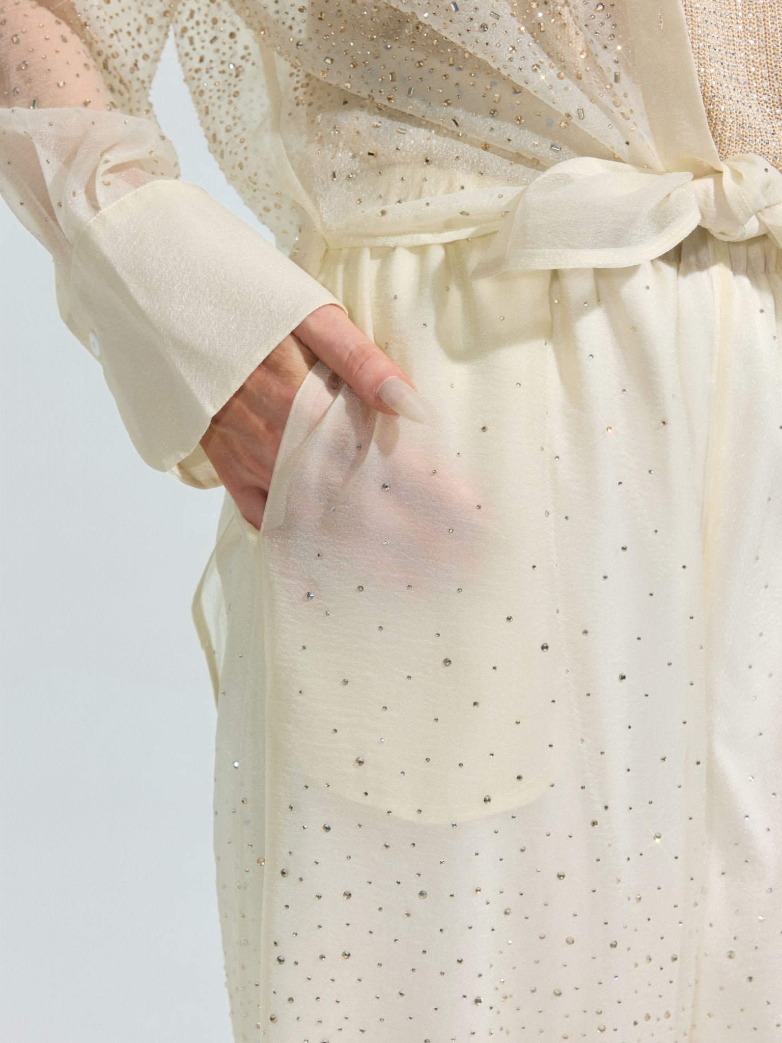 Rhinestone Detail Wide-Leg Pants - Social Queen