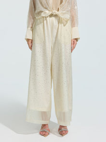 Rhinestone Detail Wide-Leg Pants - Social Queen