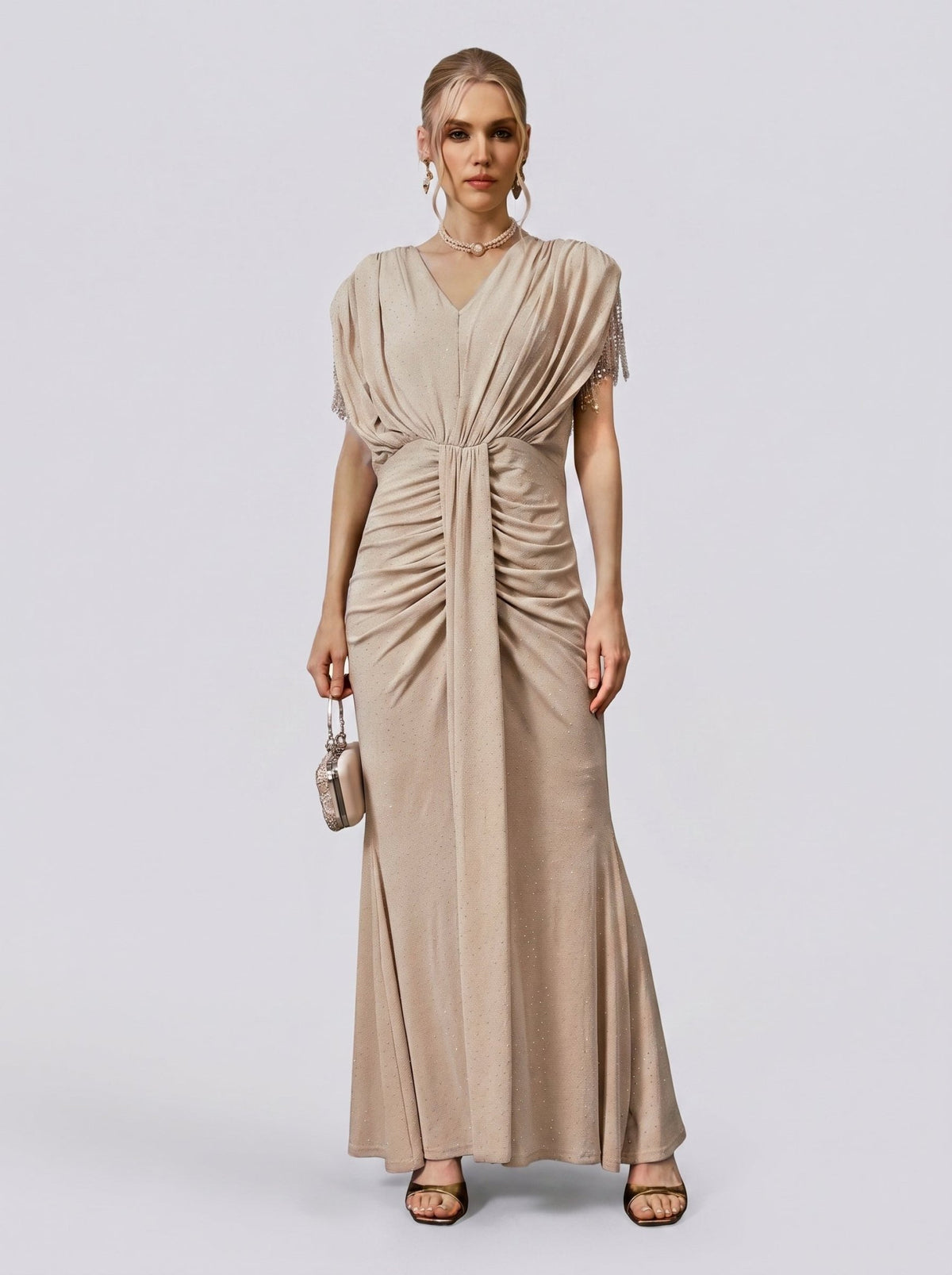 Rhinestone Fringe Knit Gown - Social Queen
