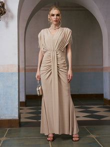 Rhinestone Fringe Knit Gown - Social Queen