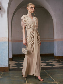 Rhinestone Fringe Knit Gown - Social Queen