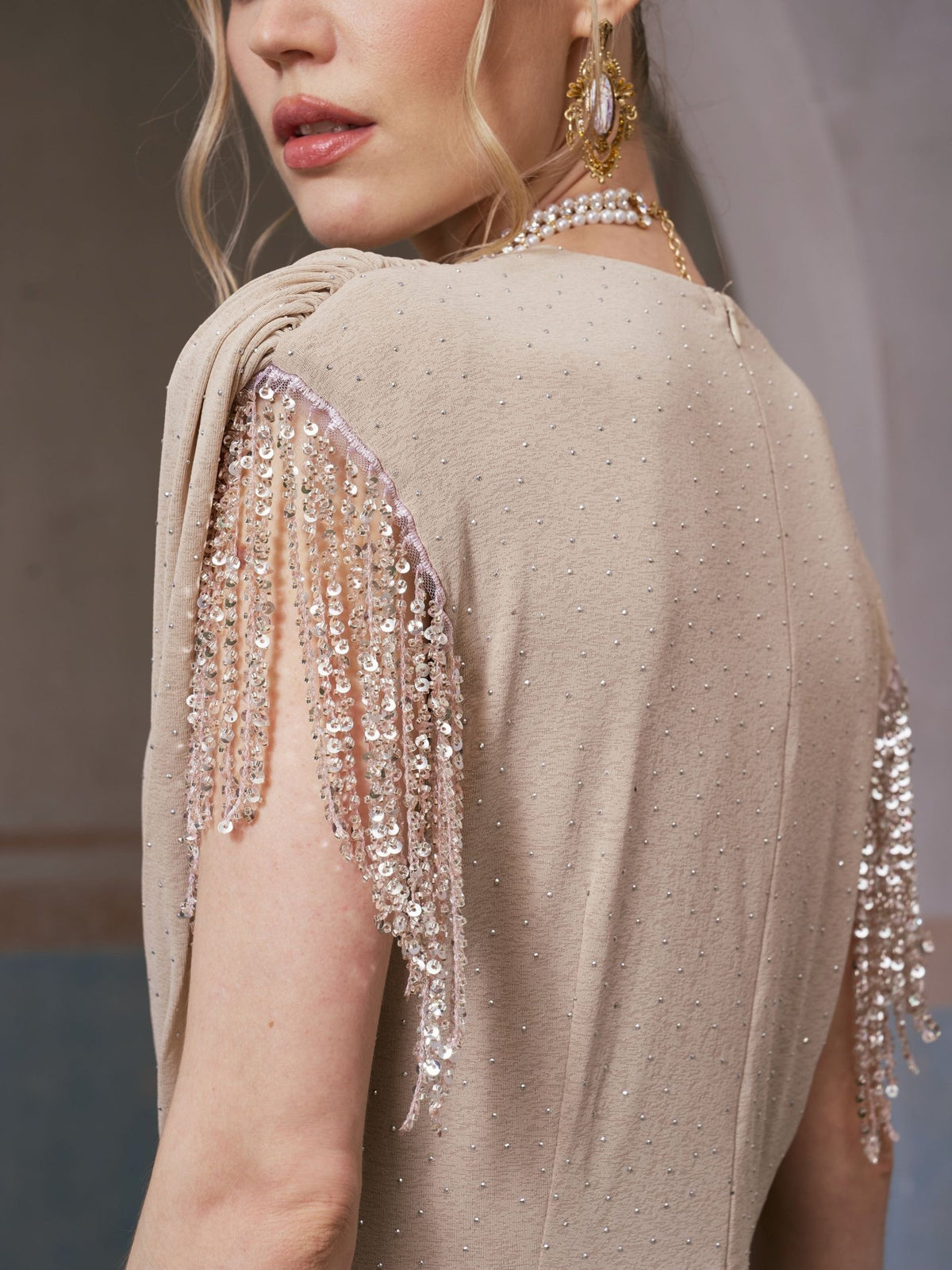 Rhinestone Fringe Knit Gown - Social Queen