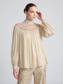 Rhinestone Pleated Blouse - Social Queen