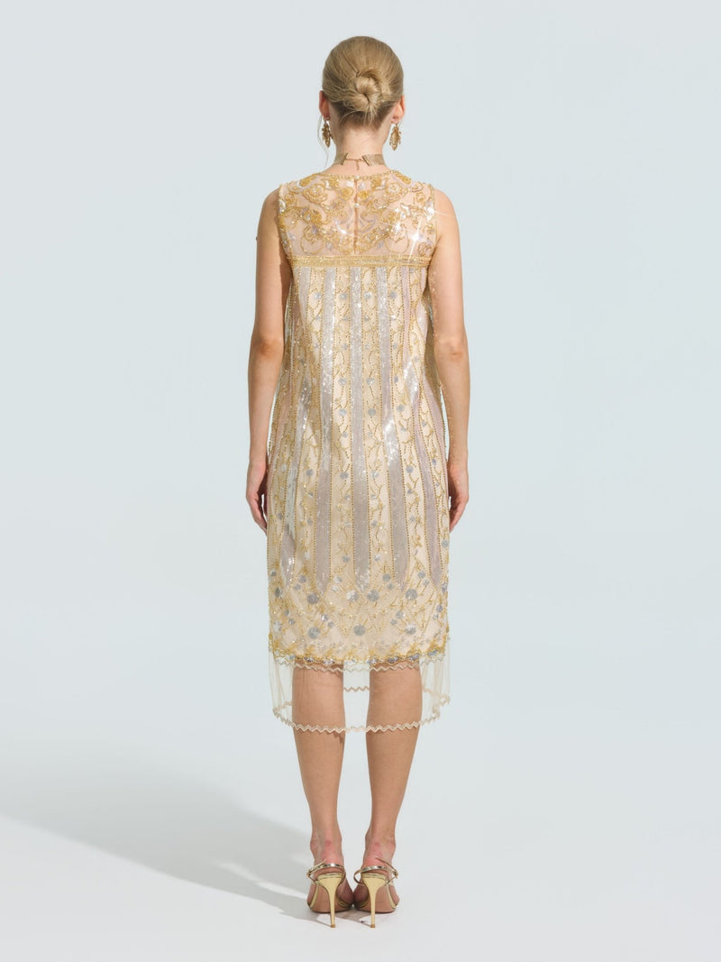 Rose Beaded Sequin Midi Dress - Social Queen
