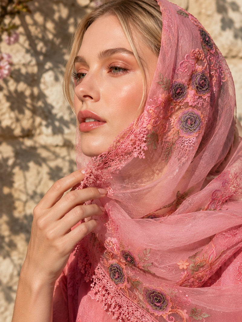 Rose Embroidered Silk Scarf - Social Queen