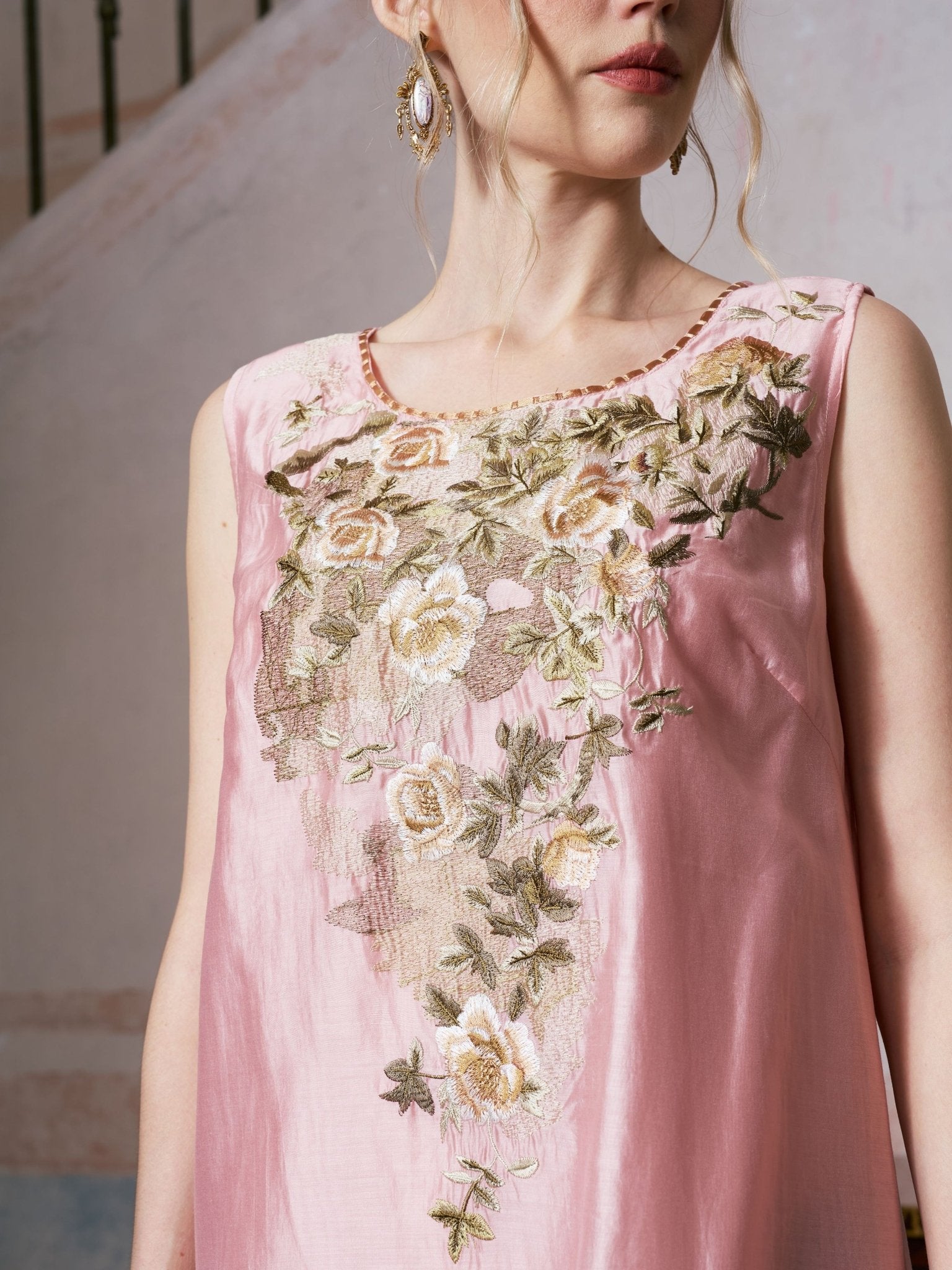 Rose Embroidered Tencel Dress Set - Social Queen