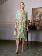 Rose Embroidered Tencel Dress Set - Social Queen