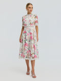 Rose Print Cutwork Lace Dress - Social Queen