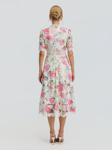 Rose Print Cutwork Lace Dress - Social Queen