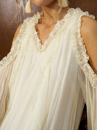 Ruffle Trim Silk Off - Shoulder Dress - Social Queen