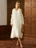 Ruffle Trim Silk Off - Shoulder Dress - Social Queen