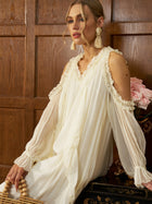 Ruffle Trim Silk Off - Shoulder Dress - Social Queen