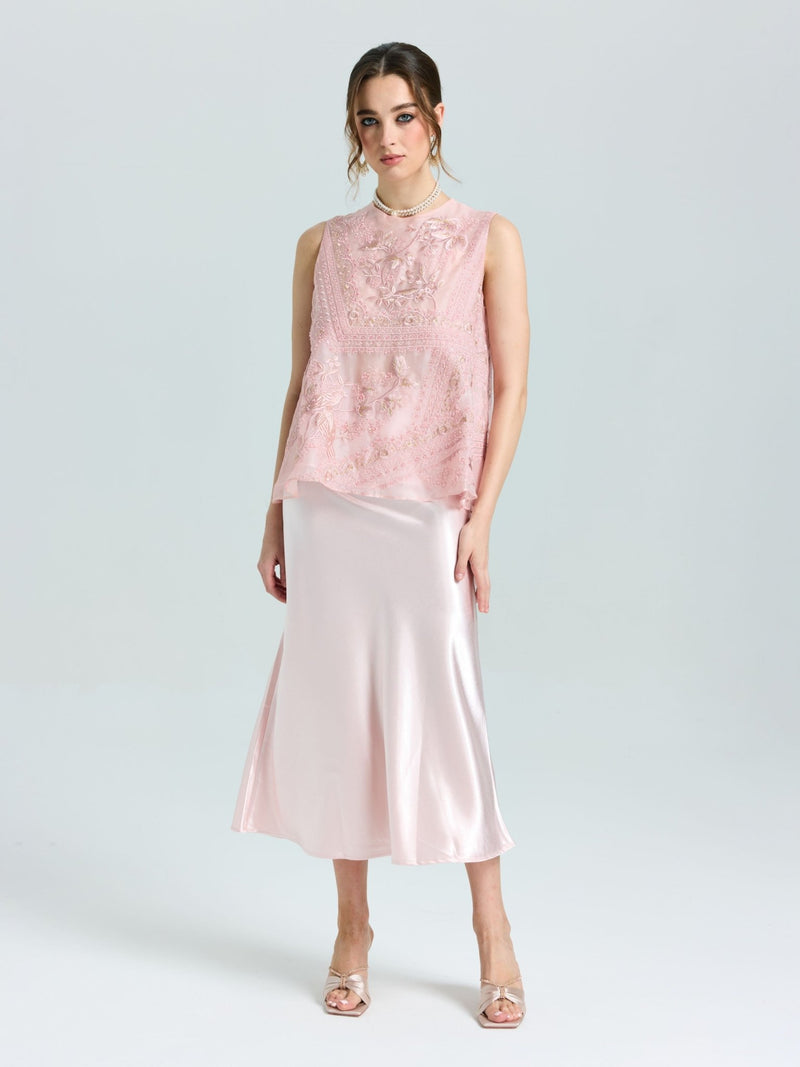 Satin A-Line Midi Skirt - Social Queen