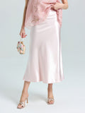 Satin A-Line Midi Skirt - Social Queen