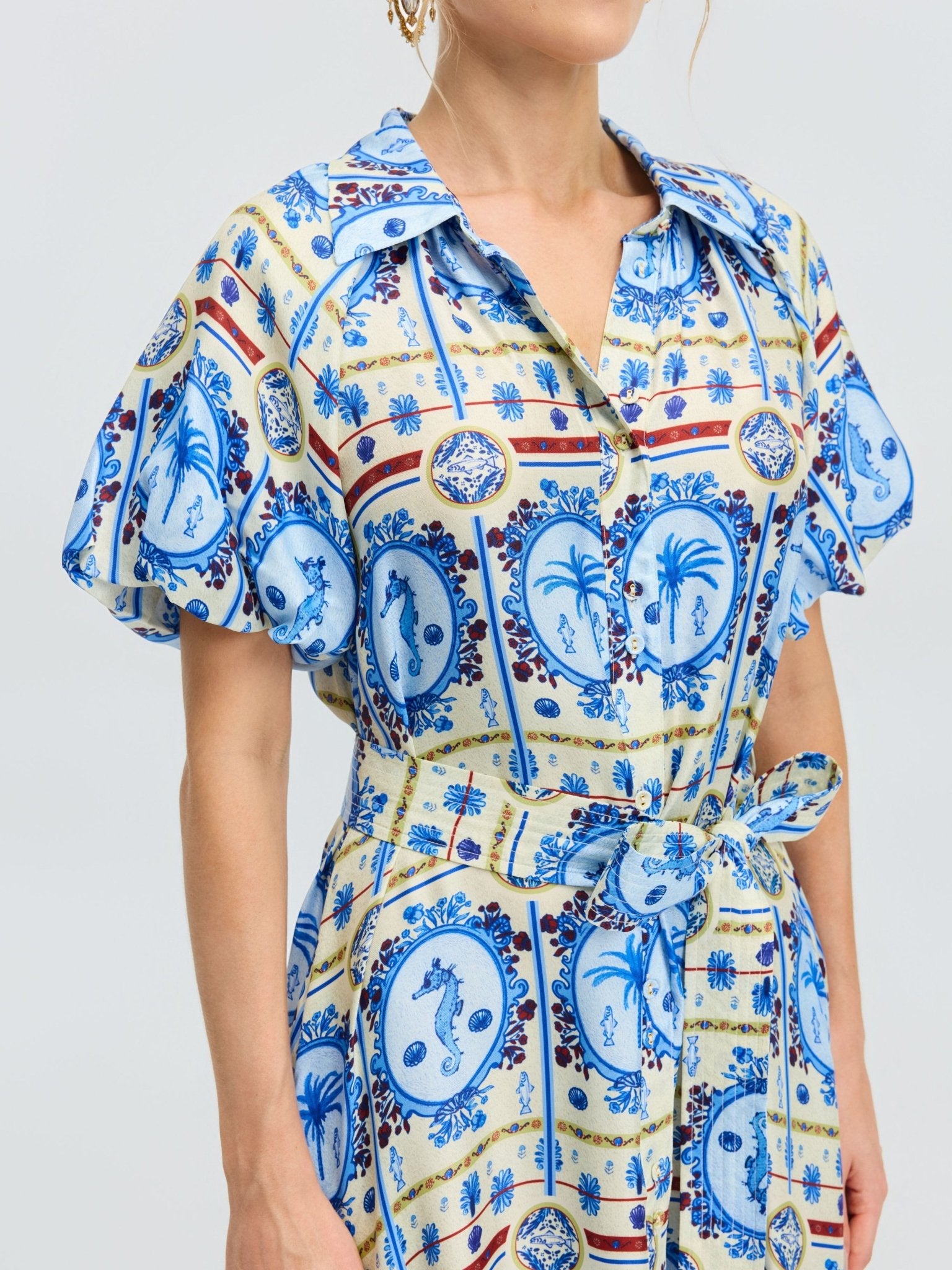 Seahorse Print Shirt Dress - Social Queen