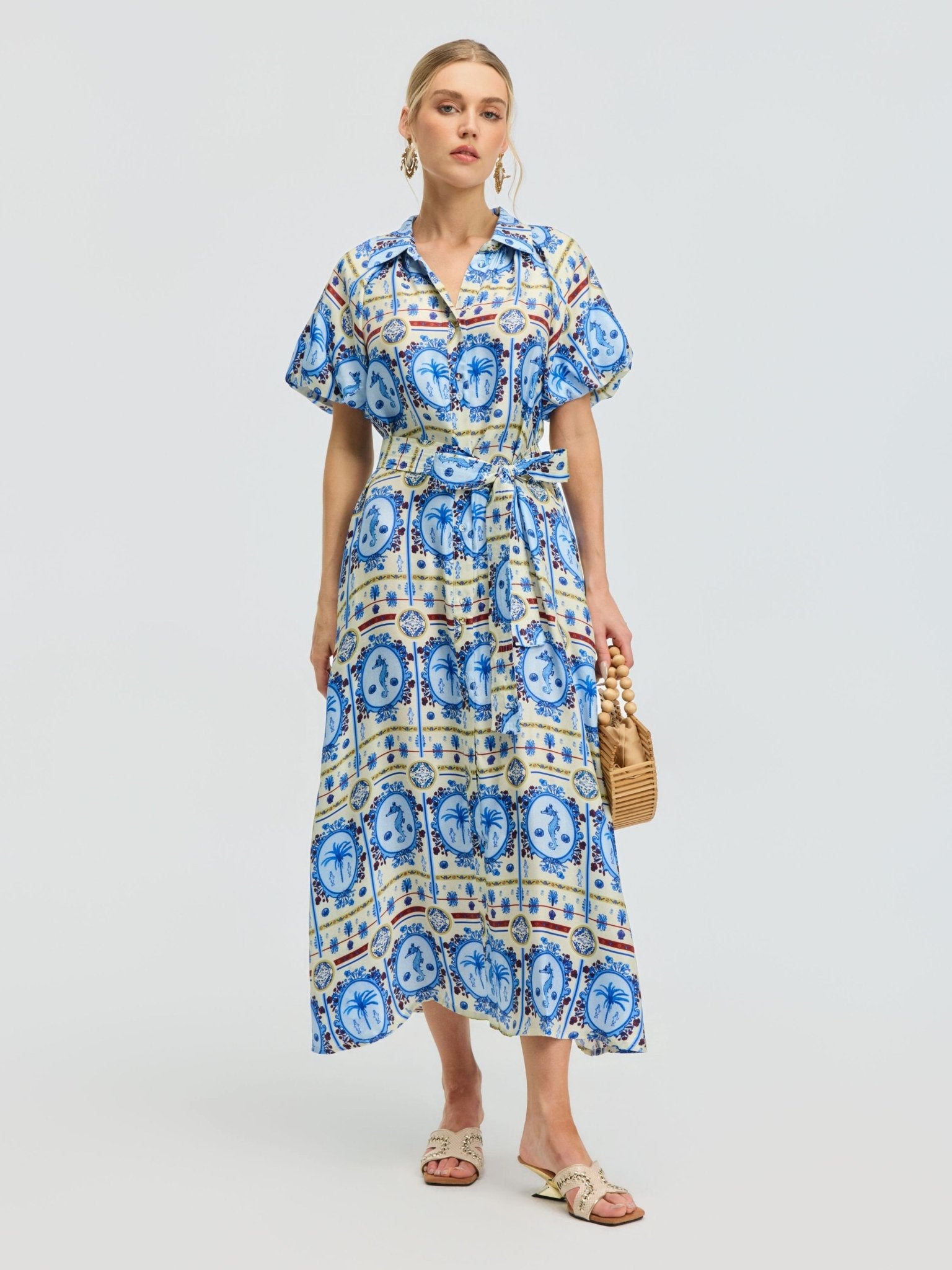 Seahorse Print Shirt Dress - Social Queen