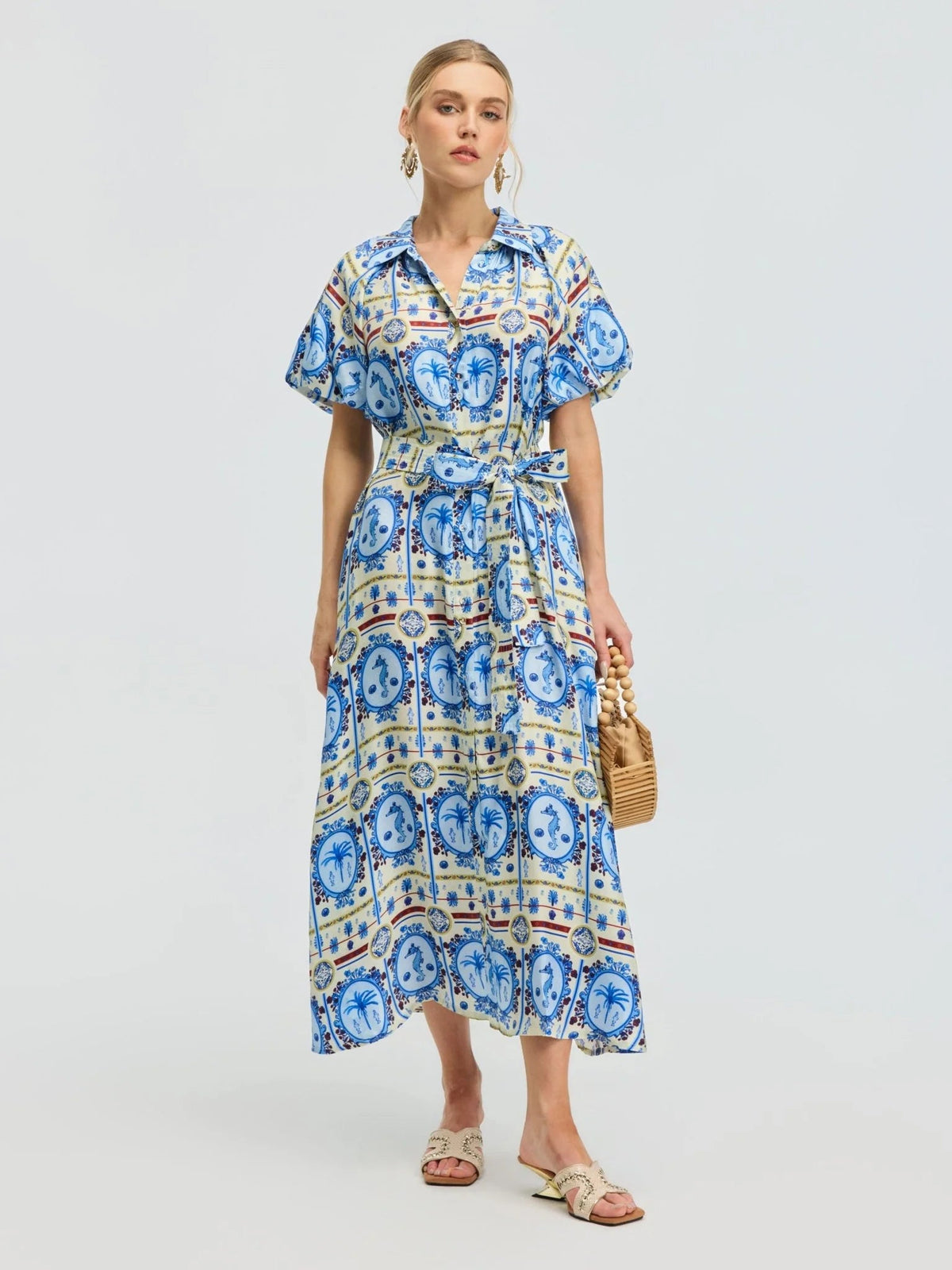Seahorse Print Shirt Dress - Social Queen