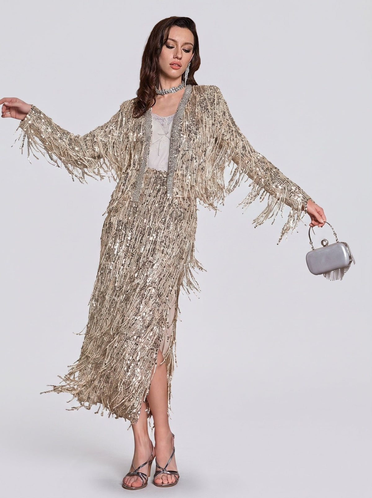 Sequin & Crystal Fringe Cardigan - Social Queen