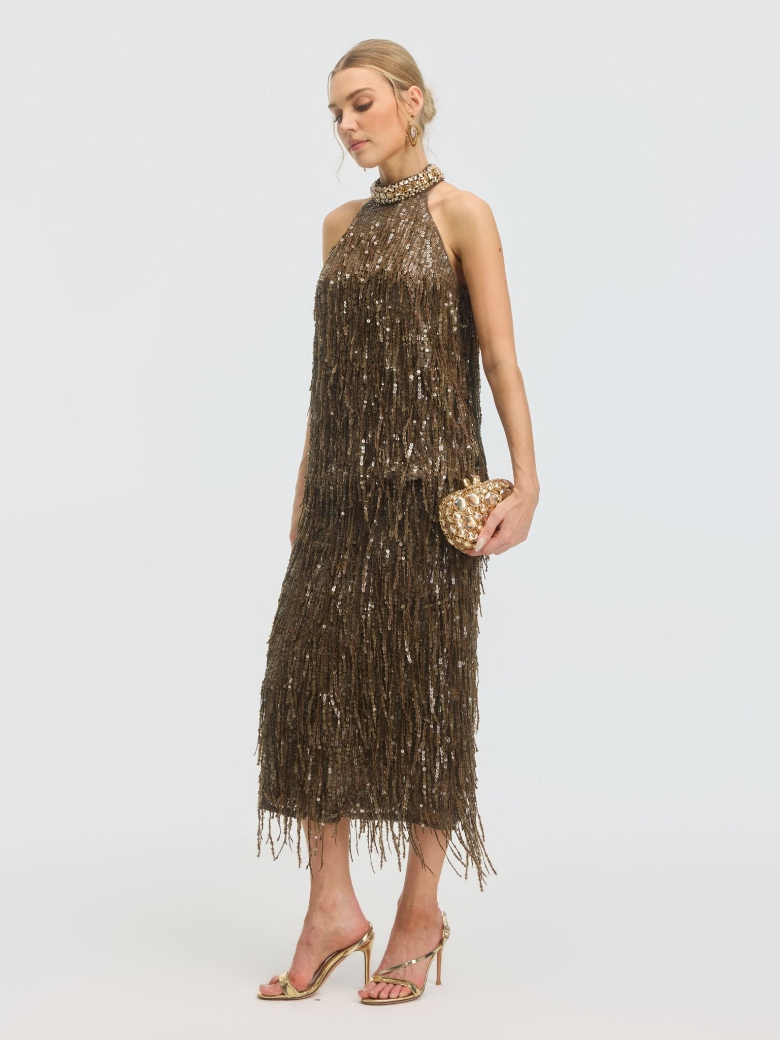 Sequin Fringe Midi Skirt - Social Queen
