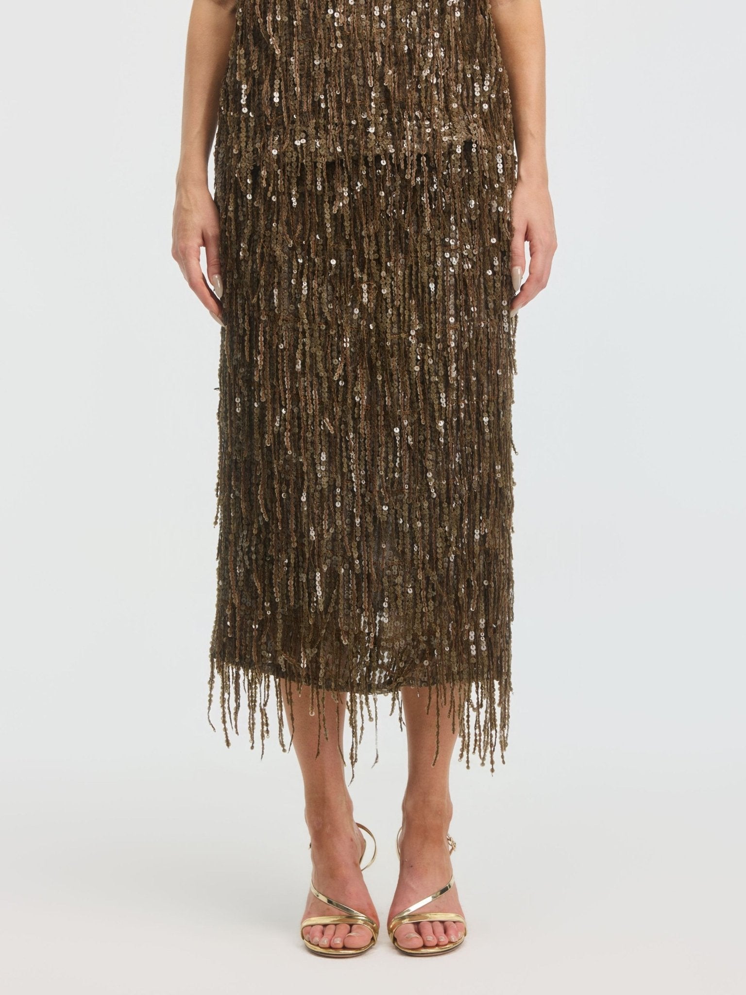 Sequin Fringe Midi Skirt - Social Queen