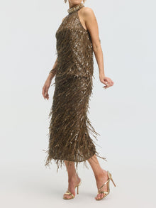 Sequin Fringe Midi Skirt - Social Queen