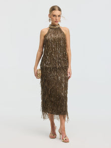 Sequin Fringe Midi Skirt - Social Queen