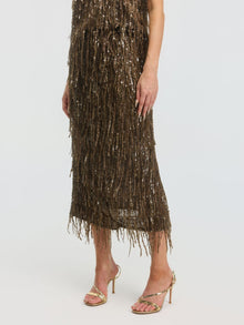 Sequin Fringe Midi Skirt - Social Queen