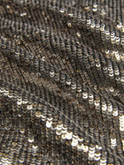 Close-up of Social Queen's Sequin High-Waist Wide-Leg Pants, featuring textured fabric densely covered in shiny metallic sequins that reflect light for a rippled, statement look—perfect party pants.