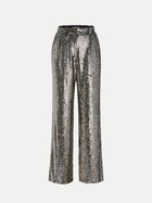 The Social Queen Sequin High-Waist Wide-Leg Pants feature side pockets and a shimmering silver finish, shown against a plain white background.