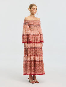 Smocked Off-Shoulder Silk Dress - Social Queen