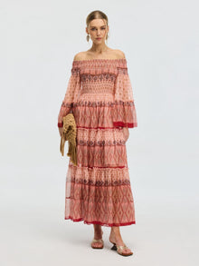 Smocked Off-Shoulder Silk Dress - Social Queen
